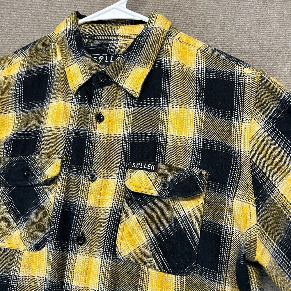 Sullen Honey Flannel Shirt Men's M Long Sleeve Yellow Black Plaid Craft Collect - Picture 2 of 10